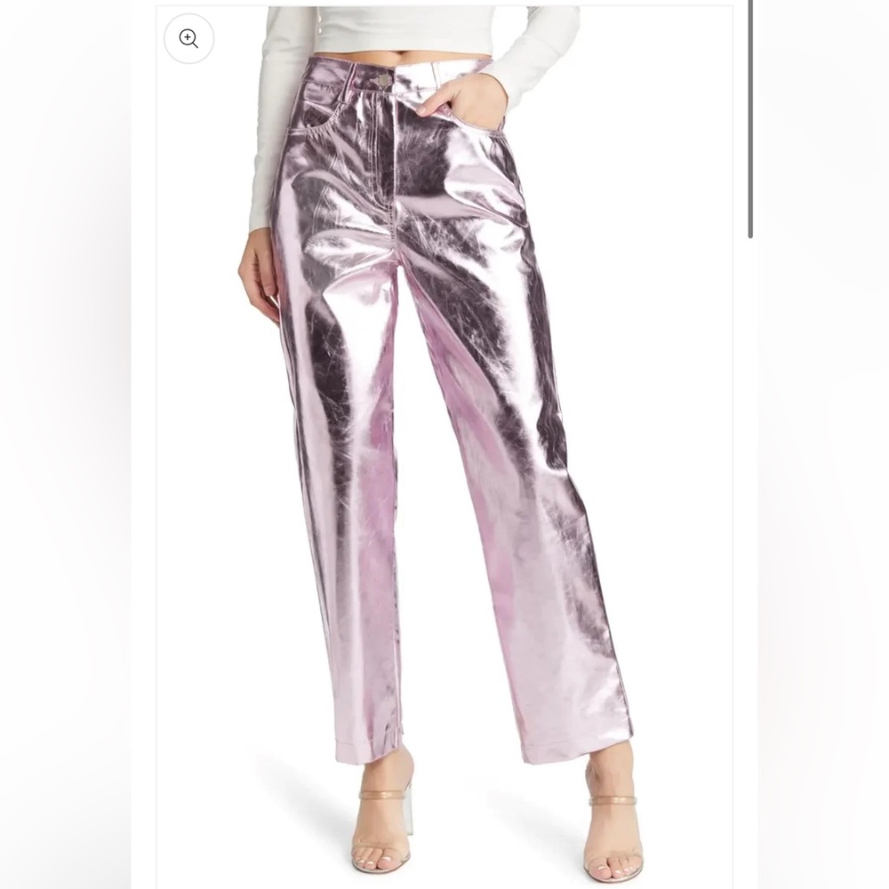 Amylynn Lupe metallic pant light pink pants large L shiny faux leather